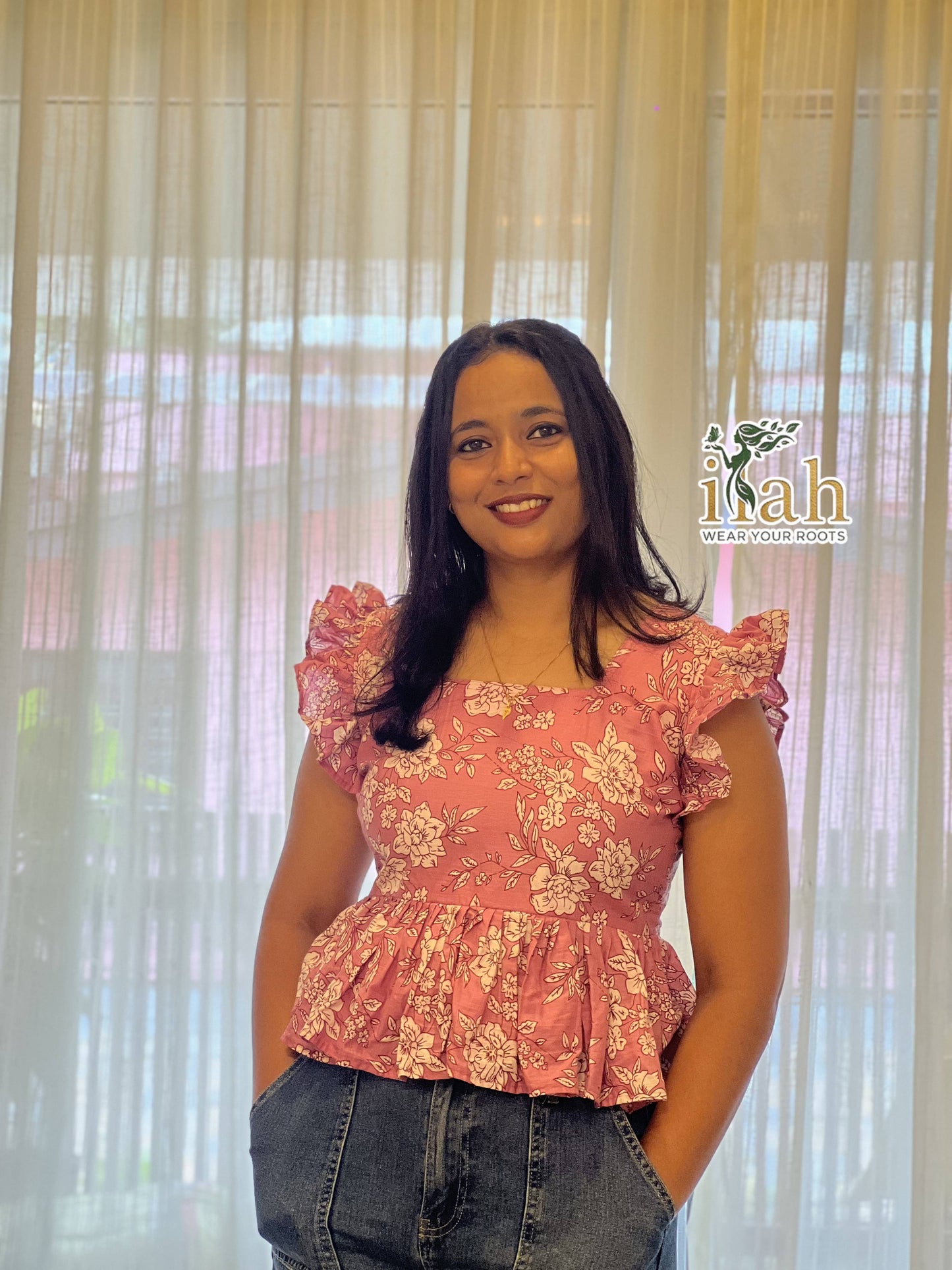 Pink Floral Peplum Top