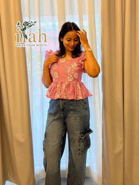 Pink Floral Peplum Top